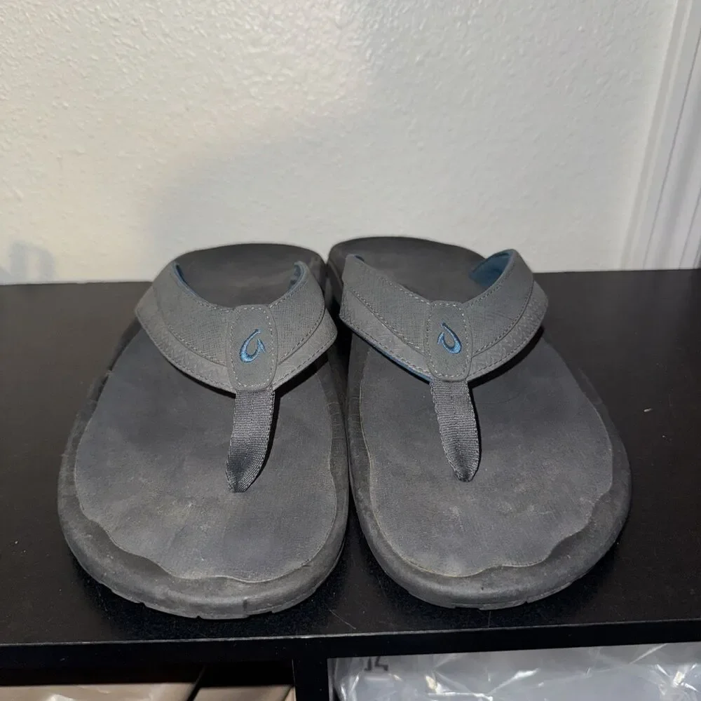 OluKai Men's Ohana Koa Beach Sandals - Kona/Kona Gray Mens Size 14